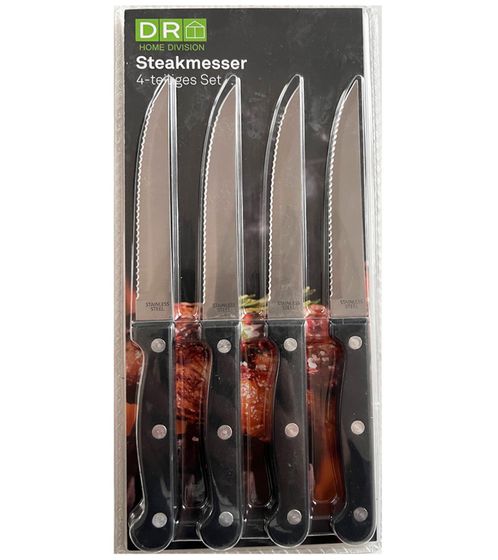 Pack of 4 DR Home Division steak knife set made of stainless steel, sharp knives, dishwasher safe, black/silver
