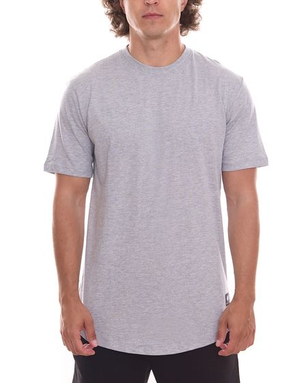 urban ace Herren Rundhals T-Shirt lang geschnittenes Baumwoll-Basic-Shirt Kurzarm-Shirt Grau