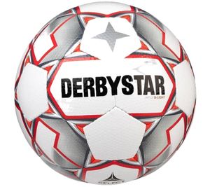 DERBYSTAR Fußball Jugend-Trainingsball Größe 5 mit Golfballstruktur APUS S-LIGHT V20 Weiß/Rot/Grau