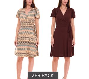 Lot de 2 robes portefeuille femme Laura Scott, mini-robe chic avec motif zigzag all-over 61595346 marron/coloré Lot de 2 robes portefeuille femme Laura Scott, mini-robe chic avec motif zigzag all-over 61595346 marron/coloré