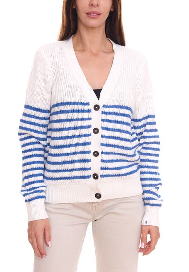 DELMAO women's cardigan striped fine knit cardigan 46338846 white/blue