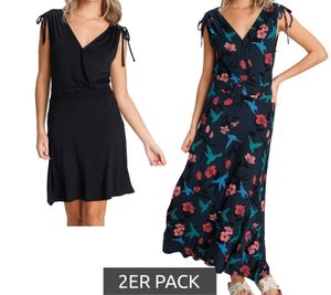 Pack of 2 AJC women's summer dress maxi dress with floral all-over print and simple mini dress 25760756 black/blue