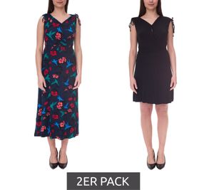 Confezione da 2 abiti estivi da donna AJC maxi abito con stampa floreale all-over e mini abito semplice 25760756 nero/blu Confezione da 2 abiti estivi da donna AJC maxi abito con stampa floreale all-over e mini abito semplice 25760756 nero/blu