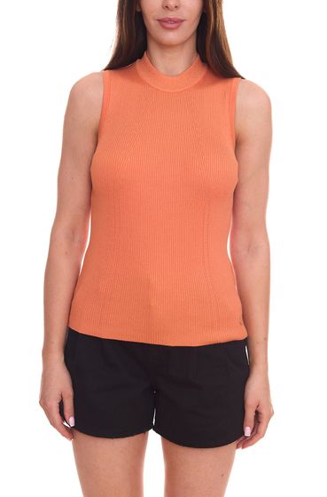 Tamaris Dusty Damen Blusen-Shirt ärmelloses Sommer-Top Strick-Shirt 23161701 Orange