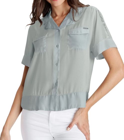 bruno banani women's shirt blouse with silver lettering, half-sleeve blouse with reverse collar 76391447 green