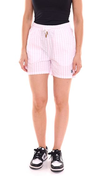 DELMAO Damen Shorts im Streifen-Look kurze Hose mit seitlichen Eingriffstaschen 17017345 Rosa/Weiß