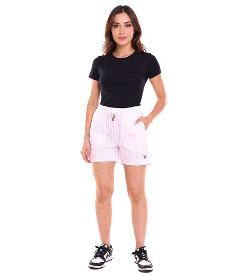 DELMAO pantaloncini da donna in look a righe pantaloncini con tasche laterali 17017345 rosa/bianco