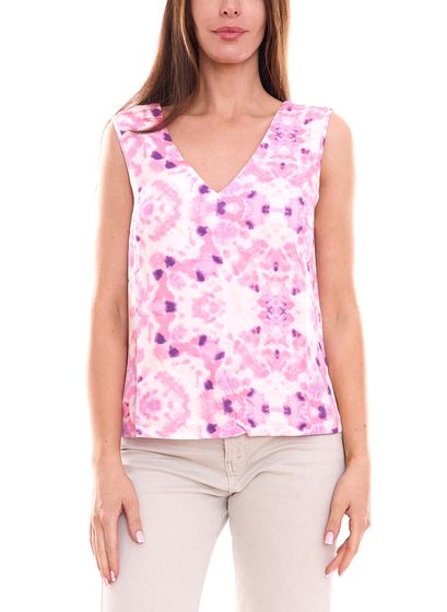 ONLY ONLALMA Damen Sommer-Top im Batik Look ärmelloses Freizeit-Shirt mit tiefem Ausschnitt 92042750 Rosa/Lila/Weiß