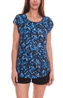 Tamaris Damen Sommer-Shirt Kurzarm-Bluse mit Allover-Muster Sommer-Oberteil 95816943 Schwarz/Blau Tamaris Damen Sommer-Shirt Kurzarm-Bluse mit Allover-Muster Sommer-Oberteil 95816943 Schwarz/Blau