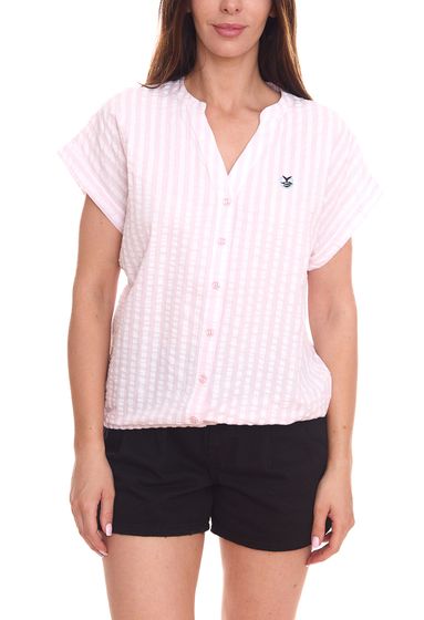 DELMAO women's summer blouse striped short-sleeved blouse summer shirt 89244315 pink/white