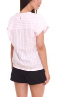 DELMAO Damen Sommer-Bluse gestreift Kurzarm-Bluse Sommer-Shirt 89244315 Rosa/Weiß