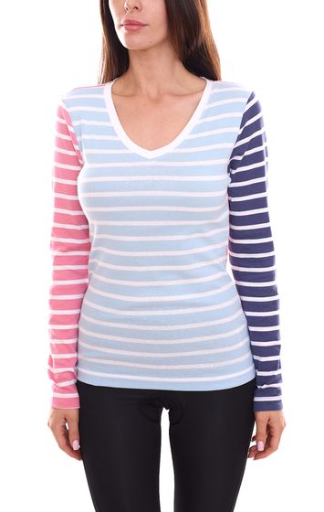 KangaROOS Damen Sweatshirt gestreiftes Langarm-Shirt 23756127 Blau/Rosa