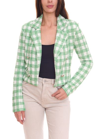 Aniston CASUALS ladies blazer checked short blazer with decorative buttons 98869141 green