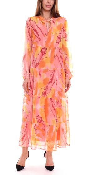 Aniston SELECTED Damen sommerliches Maxi-Kleid Sommer-Kleid Chiffon-Kleid mit langen Ärmeln 49005751 Orange/Gelb