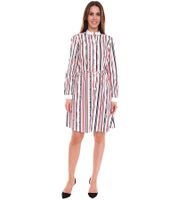 DELMAO women's cotton dress mini dress striped long-sleeved dress blouse dress 10440711 white/blue/red