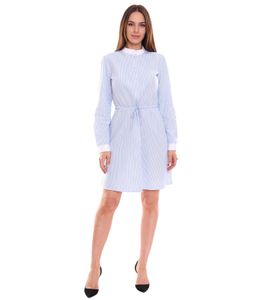 DELMAO women's cotton dress mini dress striped long-sleeved dress blouse dress 63983442 white/blue