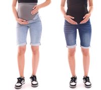 neun 9 monate Damen Sommer Umstands-Shorts bequeme Schwangerschafts-Shorts Sommer-Hose Blau/Grau oder Blau/Schwarz