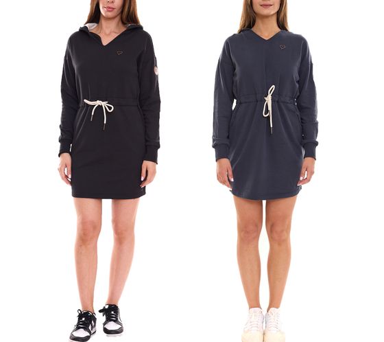 ALIFE AND KICKIN Scarla Damen Mini-Kleid Pullover-Kleid Langarm-Kleid mit Kapuze Sweat-Kleid in Blau oder Schwarz