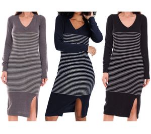 Robe pull AjC pour femme, robe midi à rayures, robe tricotée en gris, noir ou bleu Robe pull AjC pour femme, robe midi à rayures, robe tricotée en gris, noir ou bleu