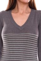 AjC Damen Pullover-Kleid gestreift Midi-Kleid Strick-Kleid in Grau, Schwarz oder Blau