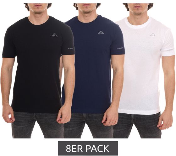Pack of 8 Kappa men's cotton shirts, round neck shirt with small logo patch, short sleeve shirt 711169 white, blue or black