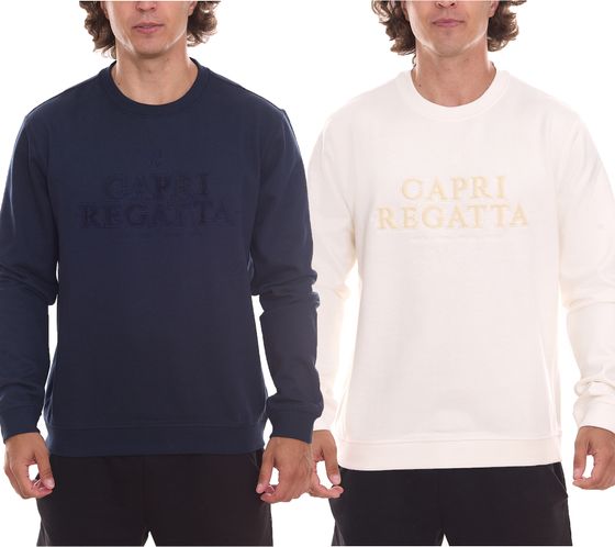 Gaastra Scala men's cotton sweater, fashionable round neck sweater with front embroidery 355339241 in blue or beige
