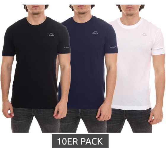 10er Pack Kappa Herren Baumwoll-Shirt Rundhals-Shirt mit kleinem Logo-Patch Kurzarm-Shirt T-Shirt Sparpack 711169 Weiß, Blau oder Schwarz