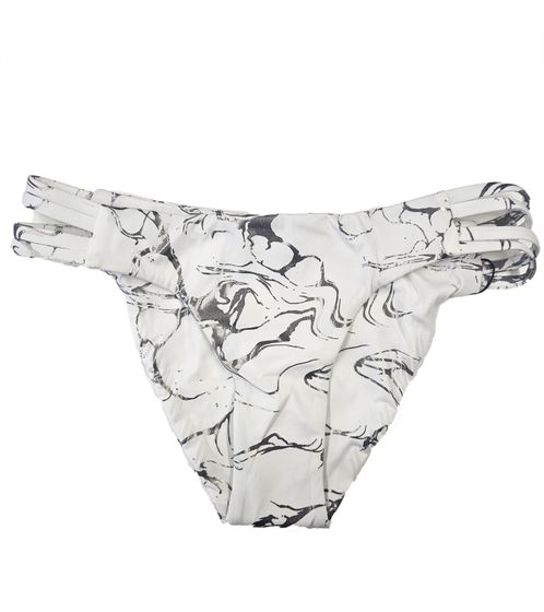 Hurley Quick Dry Max women's bikini bottoms with marble all-over print, swimwear with side cut-outs AA4624 100 white