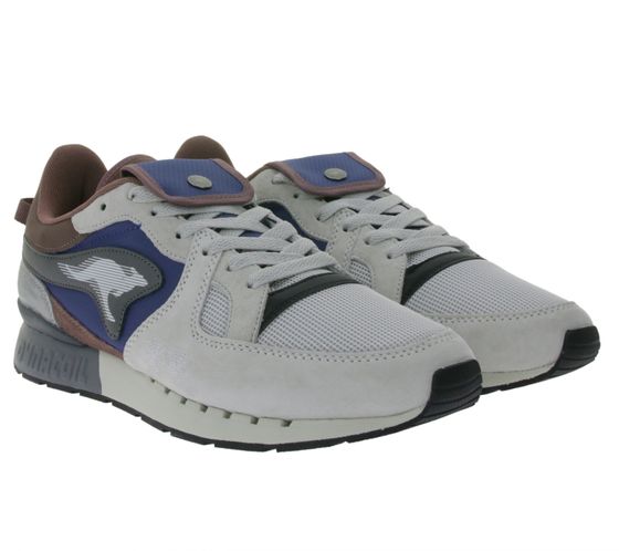 KangaROOS COIL R1 Herren Freizeit-Sneaker mit Echtleder-Details, einer kleinen abnehmbaren Tasche und Ortholite Sohle Schuhe 47306 000 0094 Beige/Grau/Lila