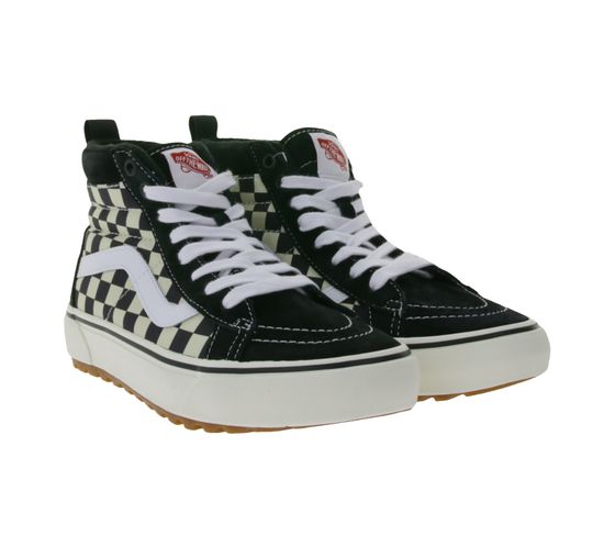 VANS SK8-Hi MTE-1 Sneaker stylische Mid-Top Echtleder-Schuhe mit Checkerboard-Print VN0A5HZYA041 Schwarz/Weiß