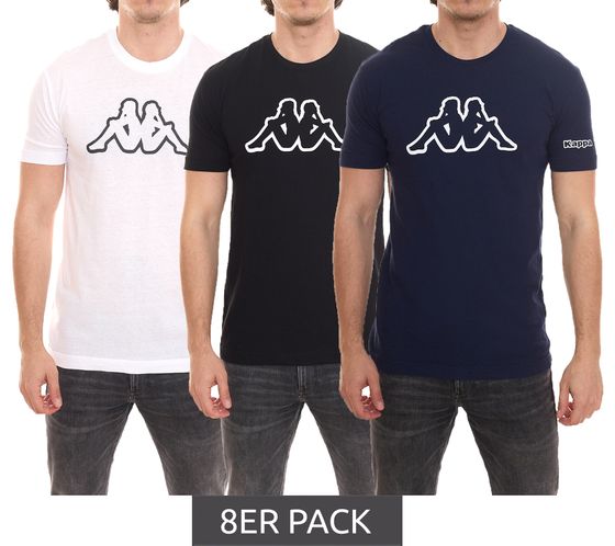 8er Pack Kappa Herren Baumwoll-Shirt Rundhals-Shirt mit großem Logo-Patch Kurzarm-Shirt Blau, Schwarz oder Weiß
