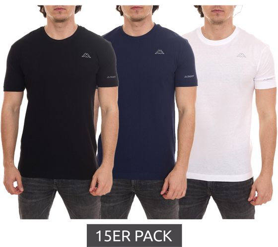 Pack of 15 Kappa men's cotton shirts, round neck shirt with small logo patch, short sleeve shirt 711169 white, blue or black