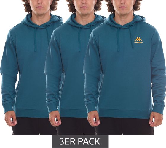Pack of 3 Kappa Dragonfly men's hoodies, fashionable hooded sweaters with logo print 710660 petrol blue