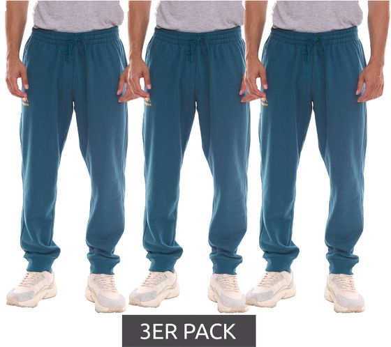 Pack of 3 Kappa Dragonfly men's jogging pants, sweatpants with logo print and elastic ribbed leg cuffs 710662 petrol blue