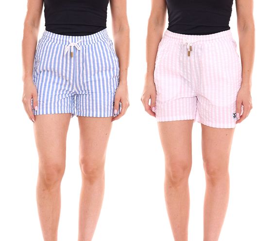 DELMAO women's shorts with side pockets blue/white, pink/white or plain pink