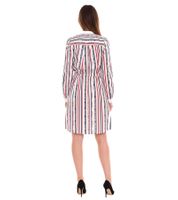 DELMAO Damen Baumwoll-Kleid Mini-Kleid gestreiftes Langarm-Kleid Blusen-Kleid Weiß/Blau oder Weiß/Blau/Rot