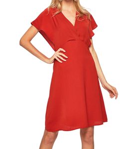 VILA Vijahula Damen Mini-Kleid elegantes Sommer-Kleid mit spitzem Ausschnitt 14053938 Rot