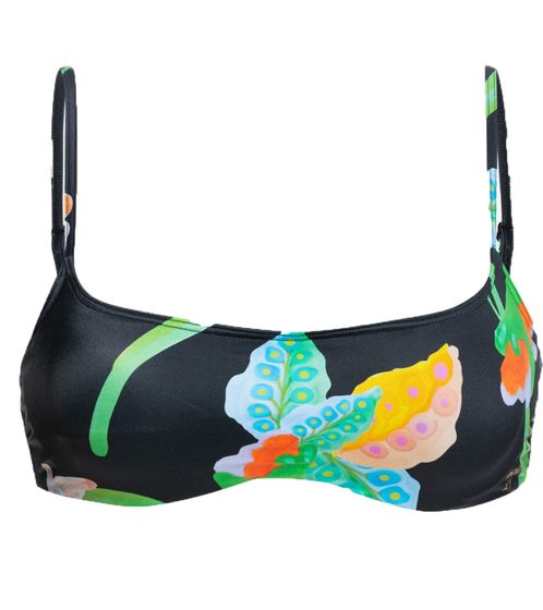 ROXY Rowley X Damen Bügel-Bralette Bikini-Oberteil mit floralem Allover-Print Schwimm-Mode ERJX304508 KVJ3 Schwarz/Bunt