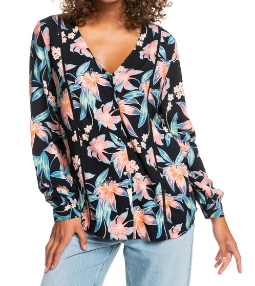 ROXY Soft Feminity Damen Jersey-Bluse weich fließende Langarm-Bluse mit Blumen-Muster ERJWT03552 KVJ7 Schwarz