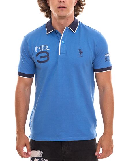 NOUS. POLO ASSN. Polo à manches courtes, polo confortable pour homme avec imprimé sur le devant, chemise en coton 197 65037 52520 138 bleu