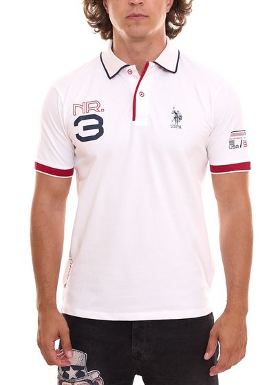 NOUS. POLO ASSN. Polo à manches courtes, polo confortable pour homme avec imprimé sur le devant, chemise en coton 197 65037 52520 100 blanc