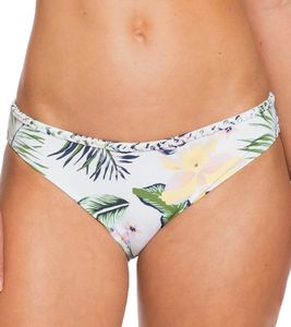 ROXY Bloom women's bikini briefs with floral print, swim shorts with braided details, swimwear ERJX404105 WBB6 white/multicolored