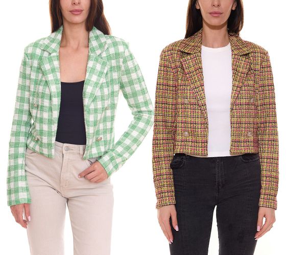 Blazer court sportif et élégant pour femme Aniston CASUALS avec boutons décoratifs en vert/coloré ou vert/blanc