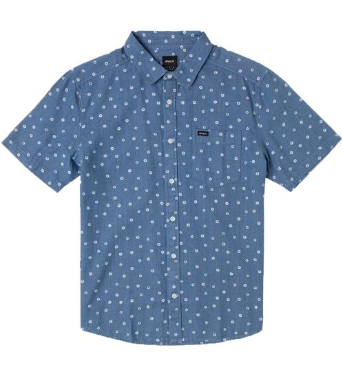 RVCA HARBOUR Herren Kurzarm-Hemd Baumwoll-Hemd Sommer-Hemd mit Allover-Print C1SHRZ RVP2 4879 Blau