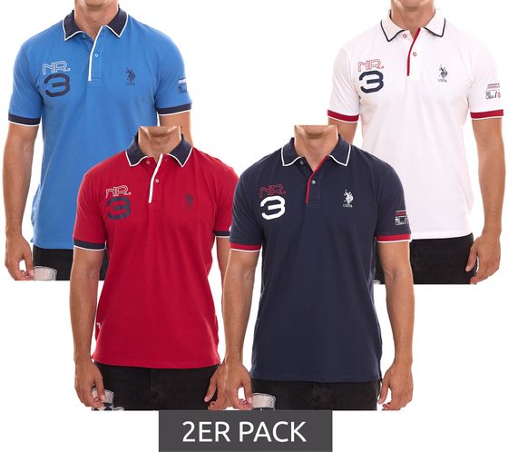 2er Pack U.S. POLO ASSN. Kurzarm Polo-Hemd bequemes Polo-Shirt für Herren mit Frontprint Baumwoll-Shirt SPARPACK Blau, Weiß oder Rot