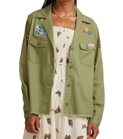 RVCA X Melisssa Grisancich Saigon Women's Raw Hem Shirt Jacket Blouse Z3JKRMRVF1 Green