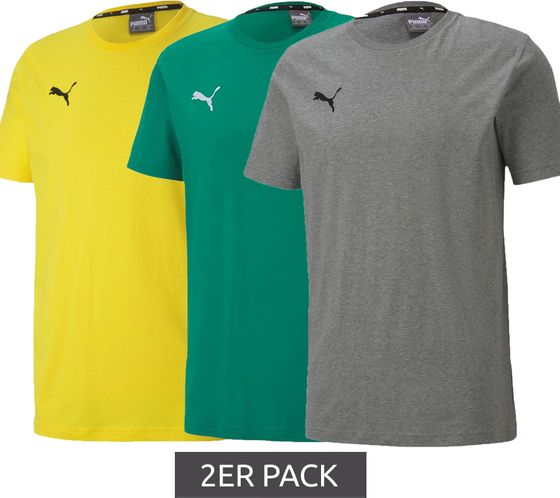 2er Pack PUMA TeamGoal 23 Casual Herren T-Shirt mit Logo-Stickerei Baumwoll-Shirt Fußball 656578 Grau, Gelb oder Grün