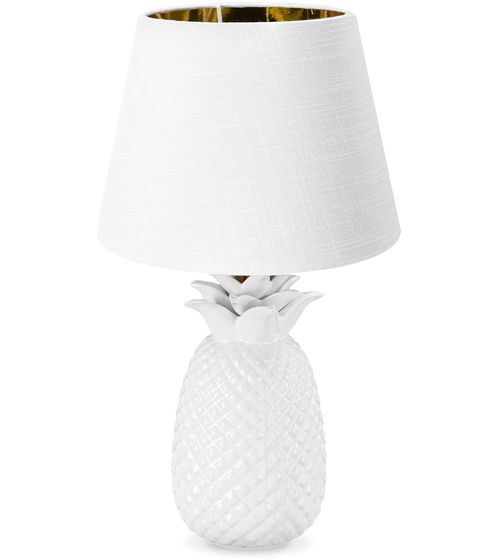 NAVARIS Tischlampe im Ananas Design 40cm hoch Deko Keramik Lampe Deko-Leuchte mit E27 Gewinde Weiß/Weiß