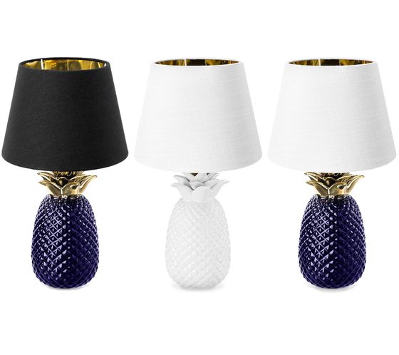 NAVARIS Tischlampe im Ananas Design 40cm hoch Deko Keramik Lampe Deko-Leuchte mit E27 Gewinde Gold/Violett/Weiß/Schwarz