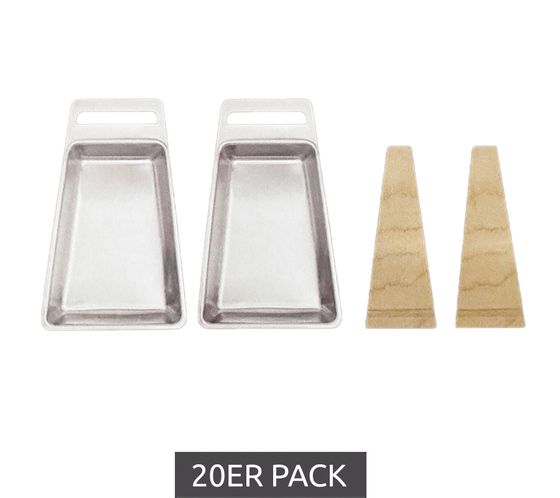 Pack économique de 20 poêles à griller BBQ Gustico Classic, petites poêles à griller en acier inoxydable avec grattoir en bois recommandées par le chef professionnel Christian Brieske, 17x11x2cm argent/marron